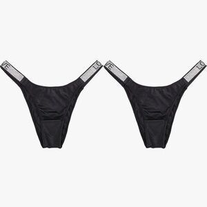 Set of 2, Bikini Love Black Rhinestones Panties VS Thong, Small Valentines Day